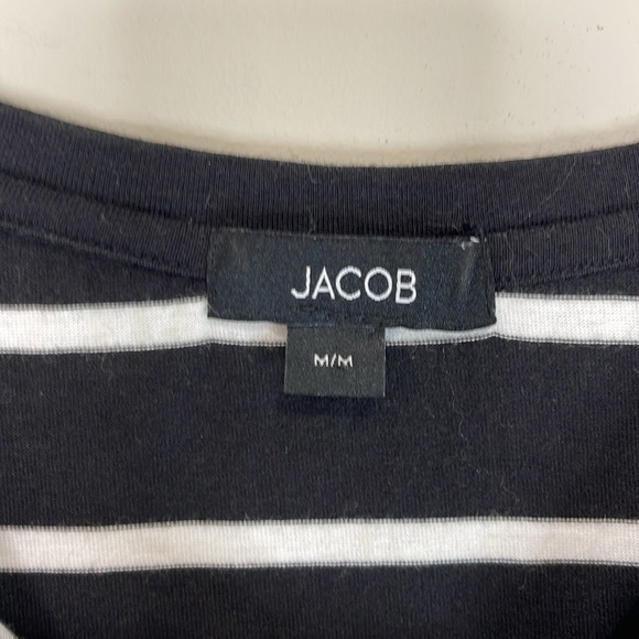 Jacob Striped Drop Shoulder Short Sleeve T-Shirt Black White Cotton Modal M - Picture 7 of 11